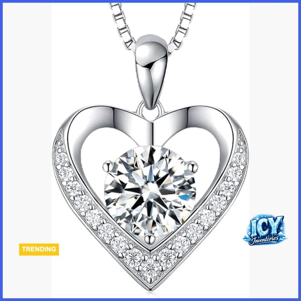Moissanite Heart Pendant Necklace Sterling Silver Jewelry for Women